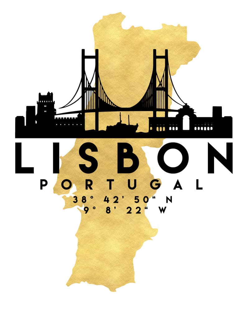 Golden Lisbon Silhouette Map by Emiliano Deificus — canvas wall art