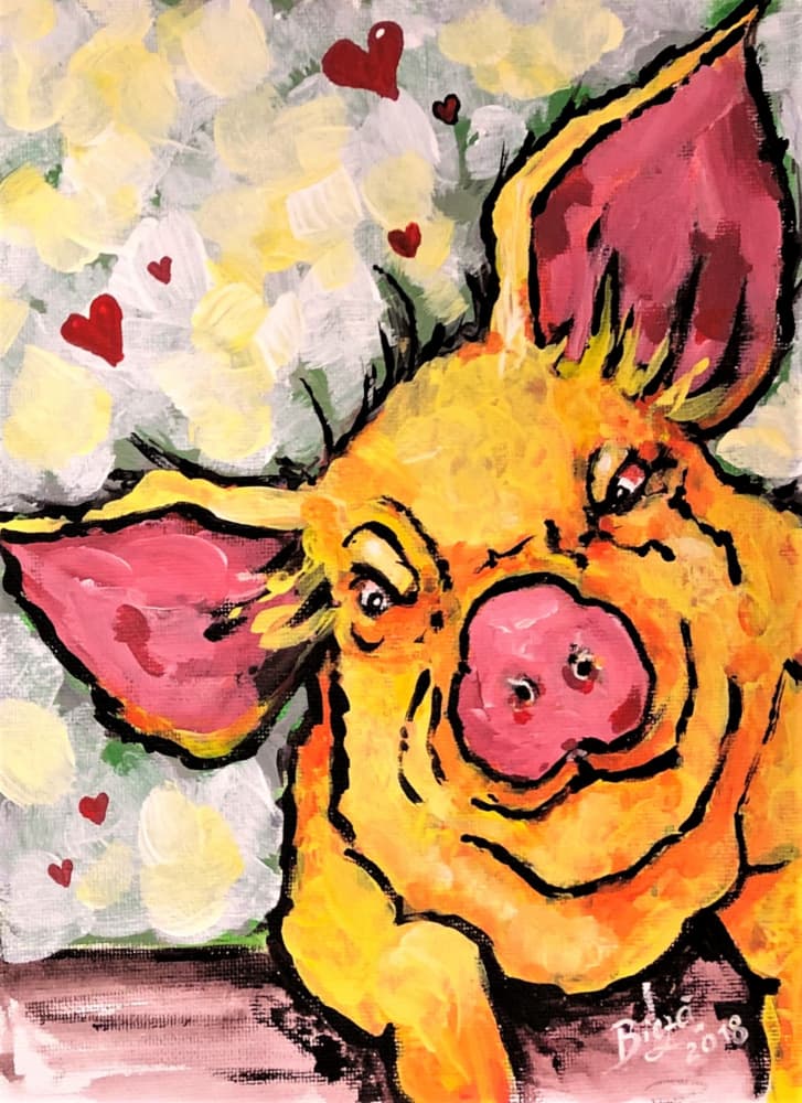 Sweet Piggy Hearts by Anda Bieza — canvas wall art