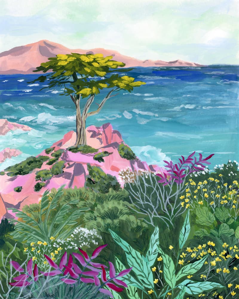 Pink Rocks Ocean Tree by Sarah Gesek — canvas wall art