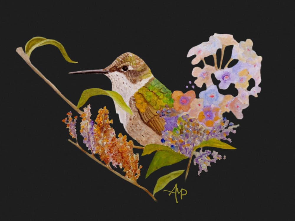 Hummingbird Heart Flowers by Angeles M. Pomata — canvas wall art