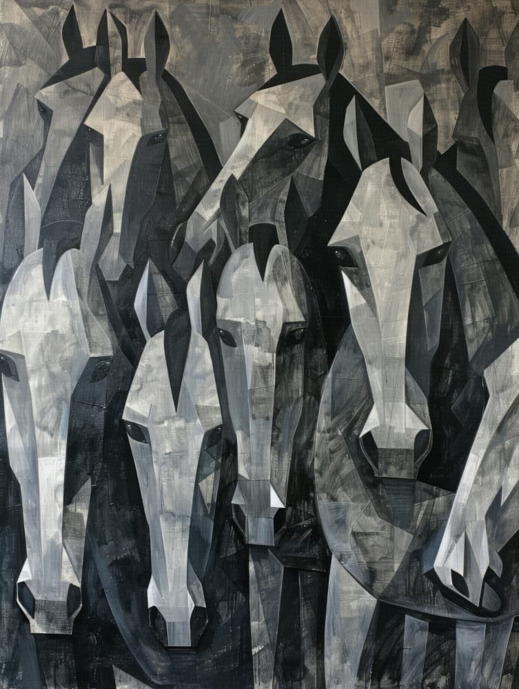 Dark Geometric Horses by Bilge Paksoylu — canvas wall art