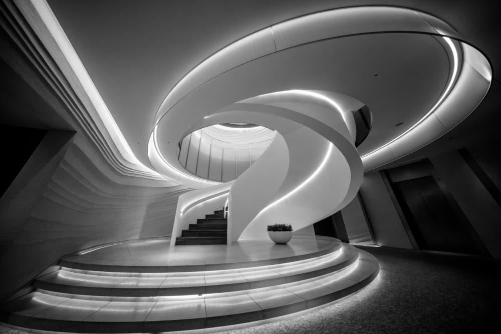 Glowing Spiral Staircase by Tomoshi Hara — canvas wall art