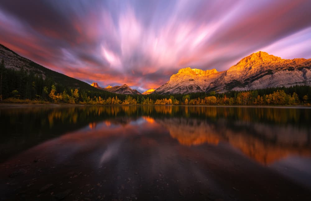 Golden Mountain Reflection by Aidong Ning — canvas wall art