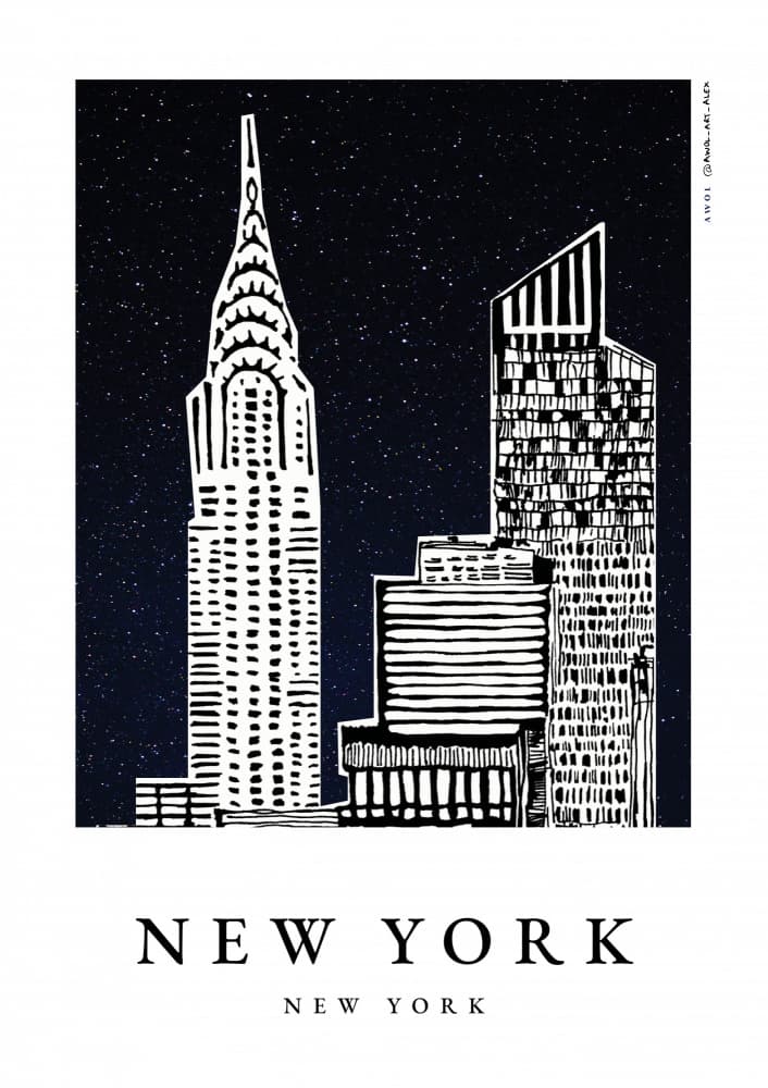 Starry New York City by Awol Art Alex — canvas wall art