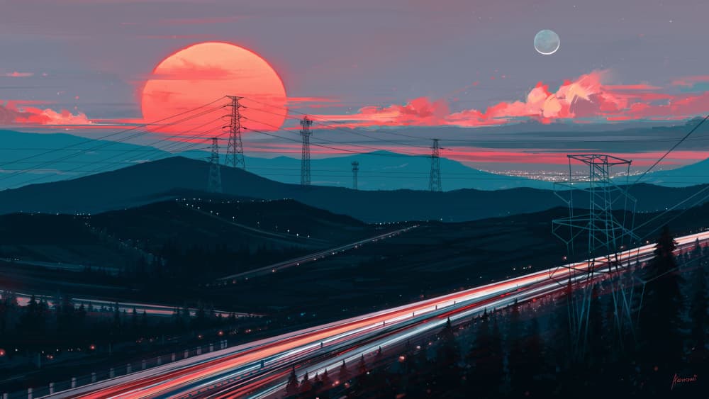 Twilight Highway Horizon by Alena Aenami — canvas wall art