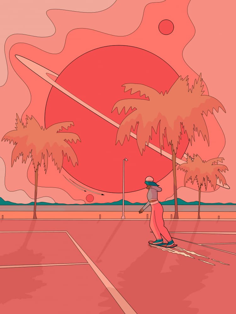 Skate Girl Planet Sunset by Stephen Wade — canvas wall art