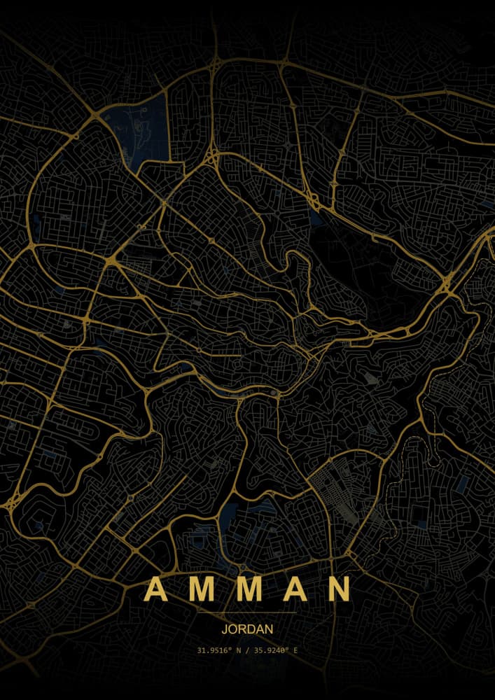 Golden Amman City Map by HUGO — canvas wall art