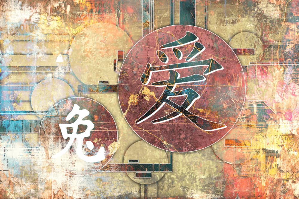 Asian Love Rabbit Symbols by Rafal Kulik — canvas wall art