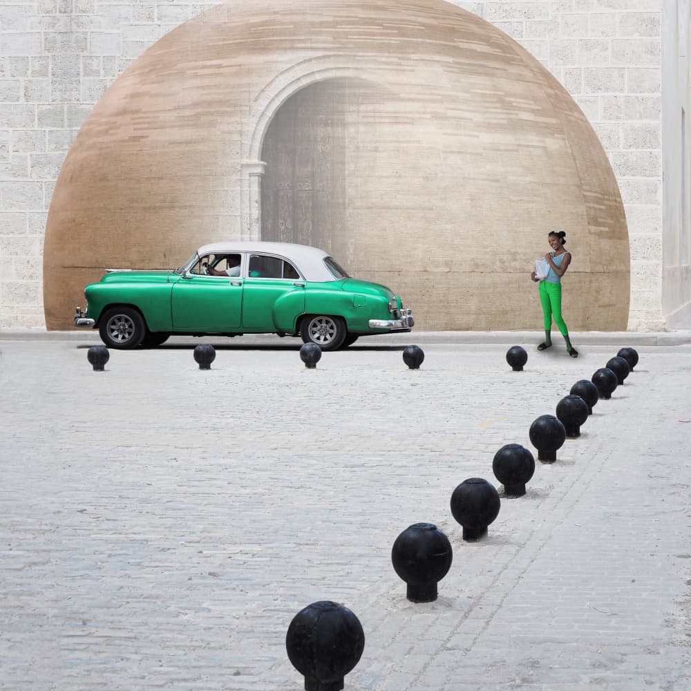 Green Vintage Car Scene by Peter Hammer — canvas wall art
