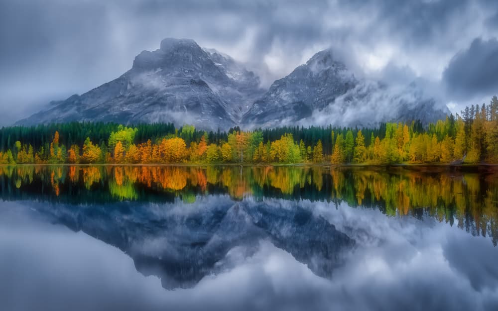 Autumn Mountain Lake Reflection by Michael Zheng — canvas wall art