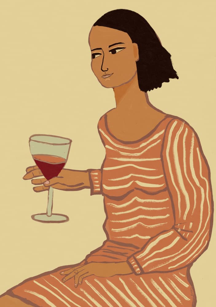 Elegant Woman Sips Wine by Sharyn Bursic — canvas wall art