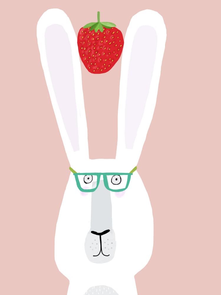 Rabbit Strawberry Glasses by Carla Daly — canvas wall art