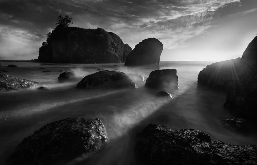 Misty Coastline Serenity by Ruiqing P. — canvas wall art