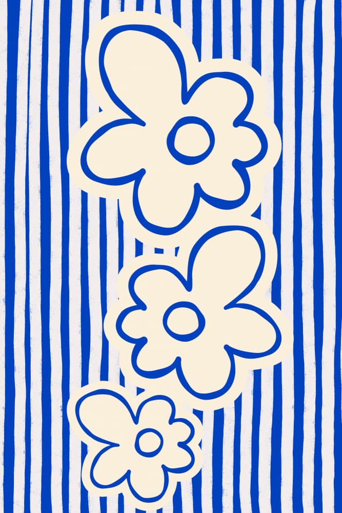 Blue Striped Flowers by Treechild — canvas wall art