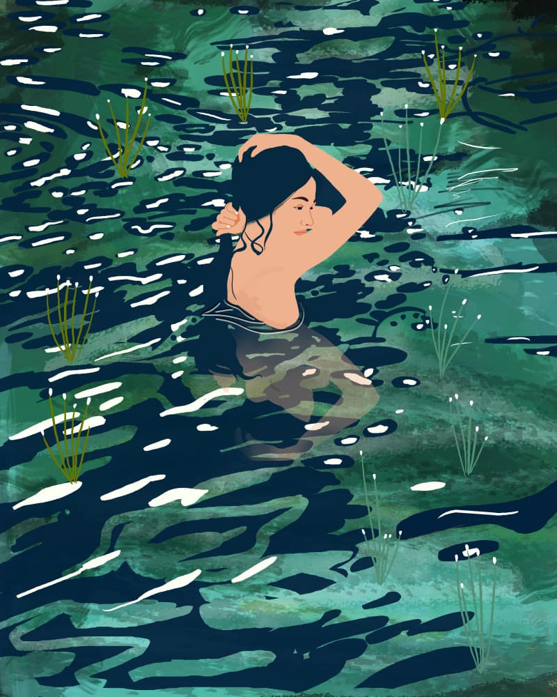 Serene Lake Bathing by Uma Gokhale — canvas wall art