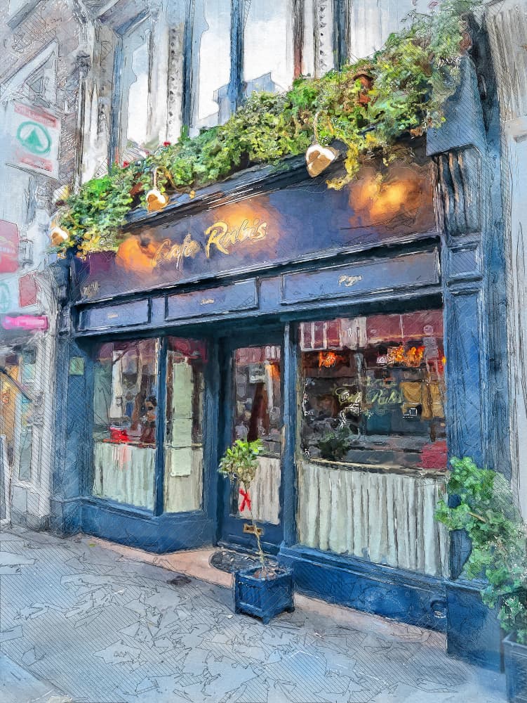 Charming Blue Shopfront by Justyna Jaszke — canvas wall art