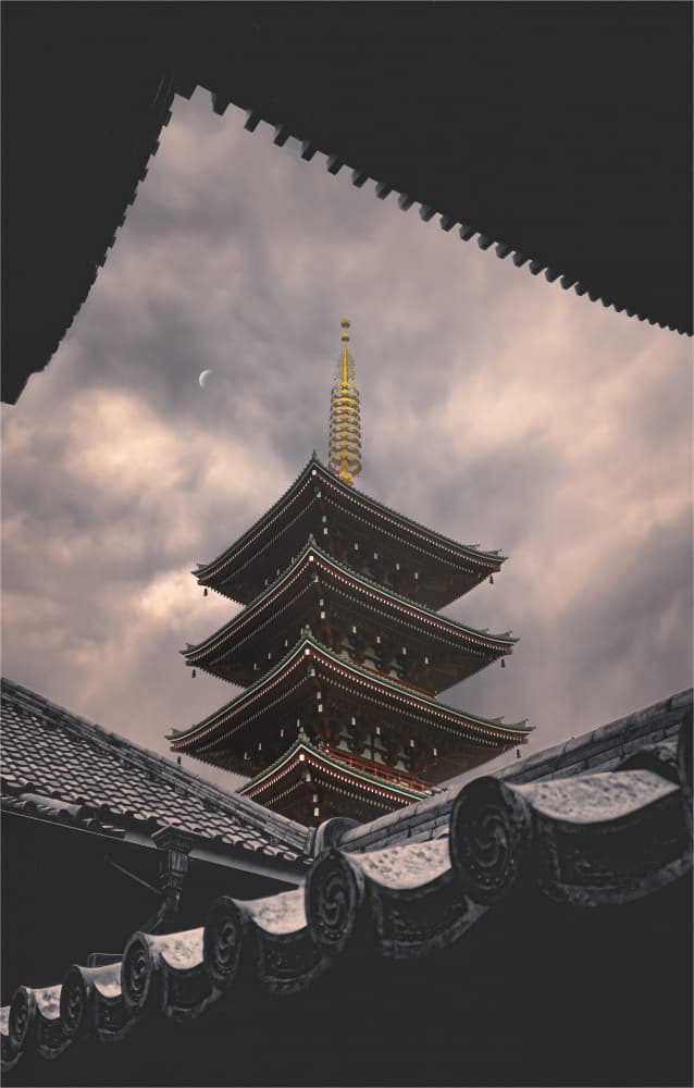Dramatic Japanese Pagoda by Larry Deng APA — canvas wall art