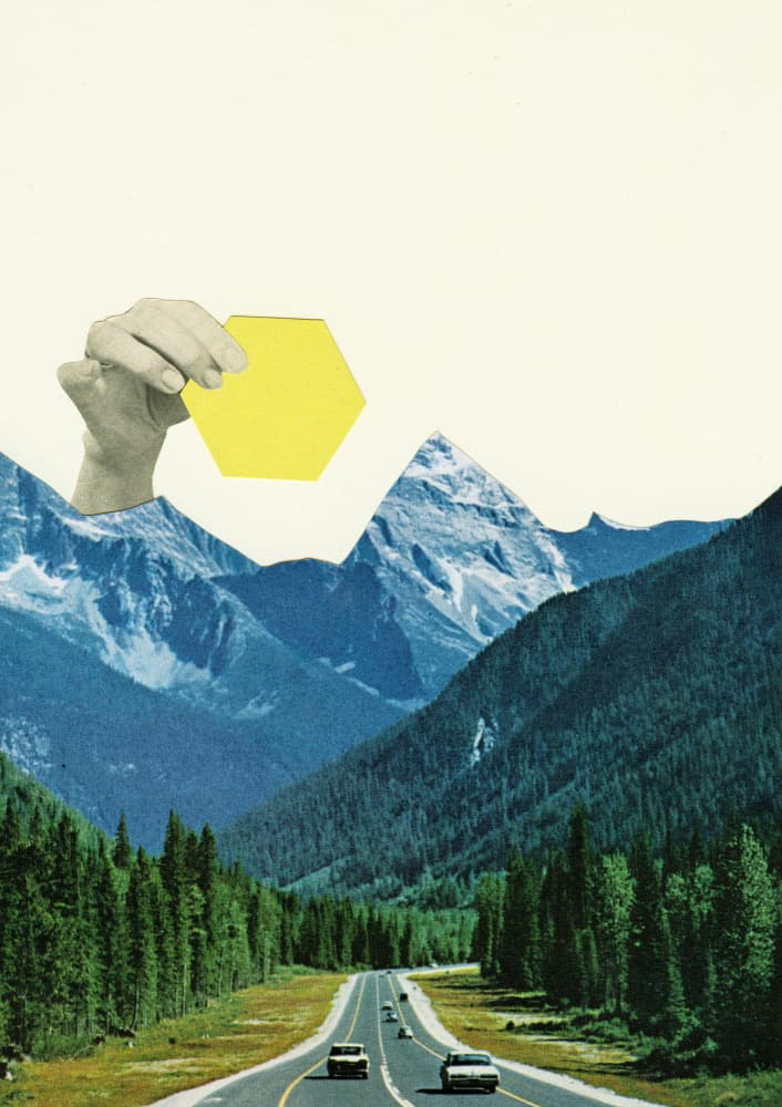 Hexagon Hand Over Mountains by Cassia Beck — canvas wall art