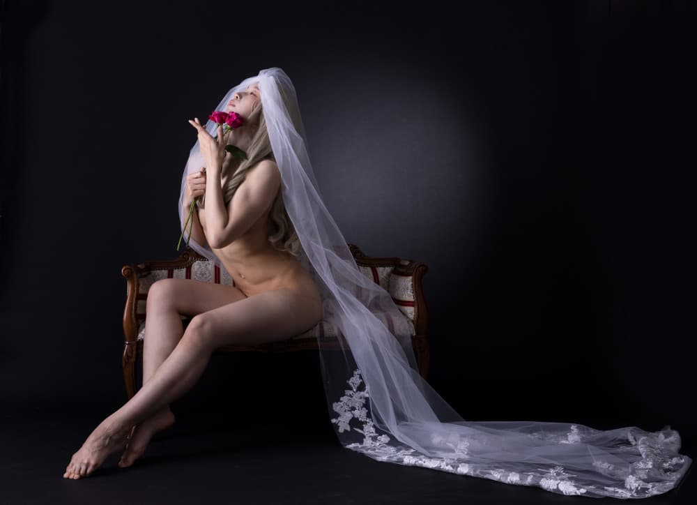 Veiled Woman With Rose by Tsutomu Sakamoto — canvas wall art