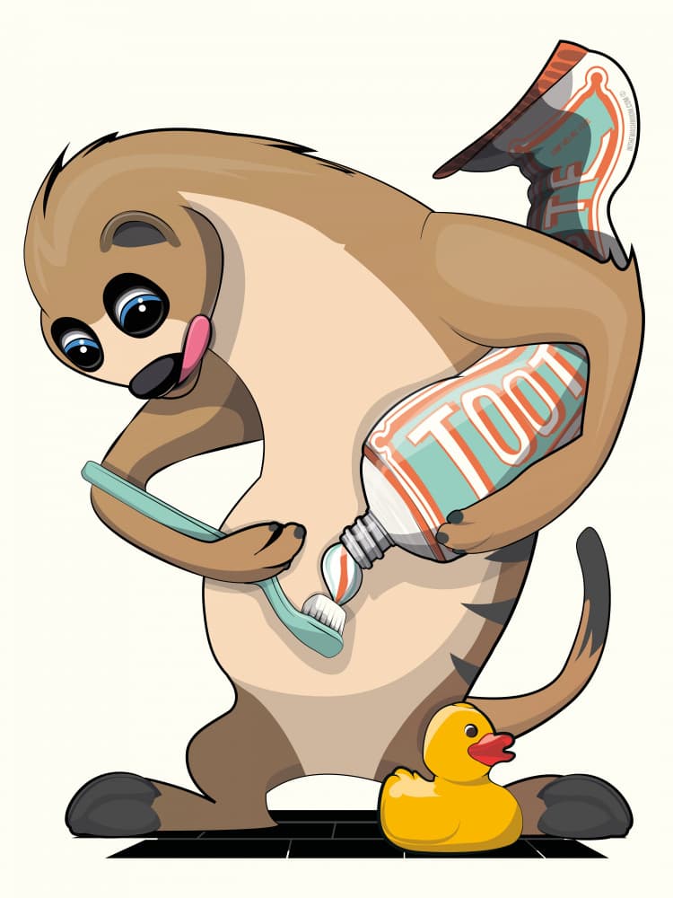 Meerkat Brushing Teeth by In The Washroom — canvas wall art