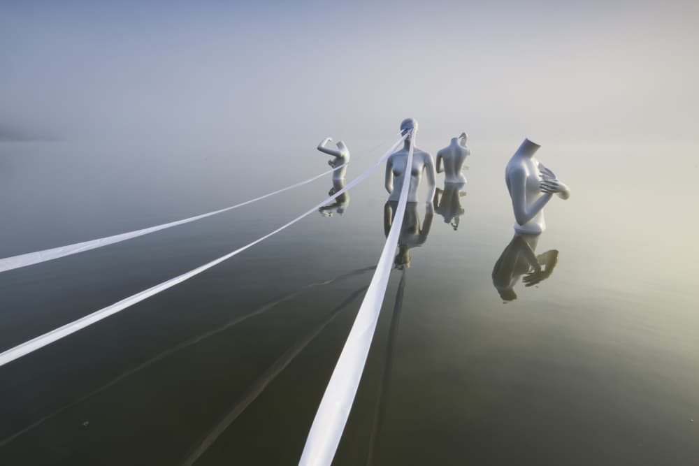 Misty Lake Mannequins by Leszek Paradowski — canvas wall art