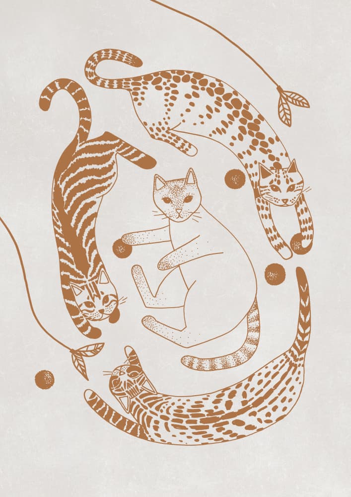 Four Playful Felines by Rosana Laiz Blursbyai — canvas wall art