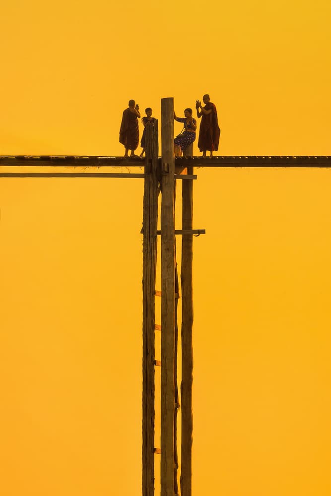 Monks on a Golden Bridge by TIANQI — canvas wall art