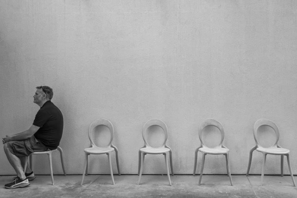 Man Waiting Chairs by Primož Kožuh — canvas wall art