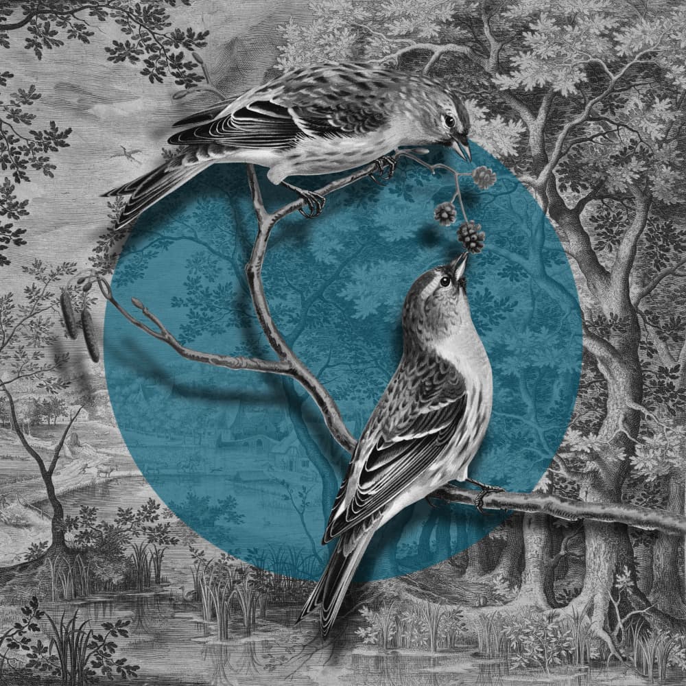 Woodland Birds Teal Accent by Marja van den Hurk — canvas wall art
