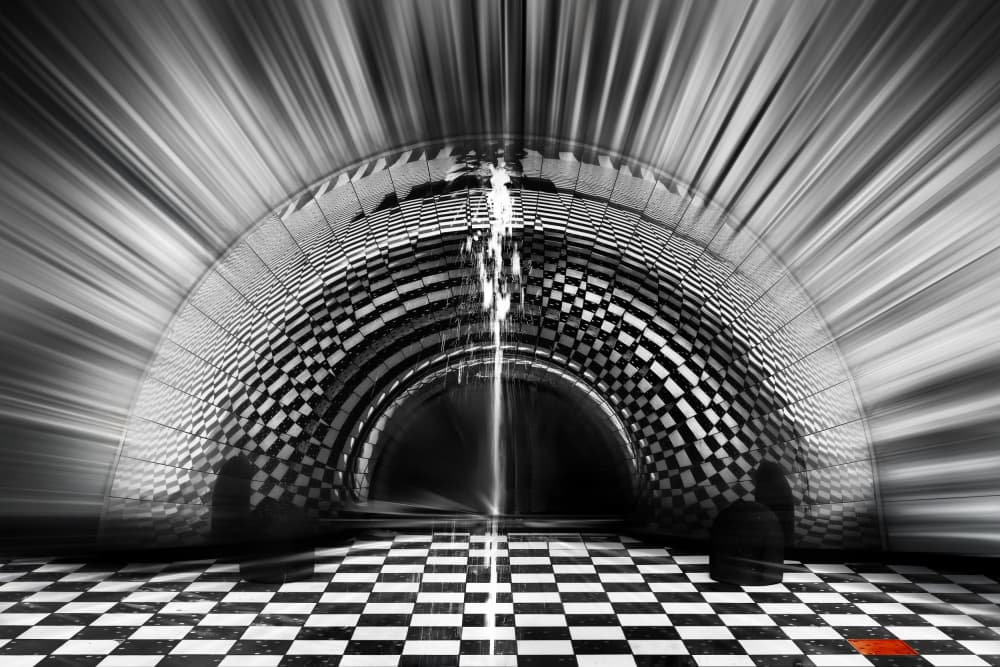 Futuristic Checkered Tunnel by Hans-Wolfgang Hawerkamp — canvas wall art