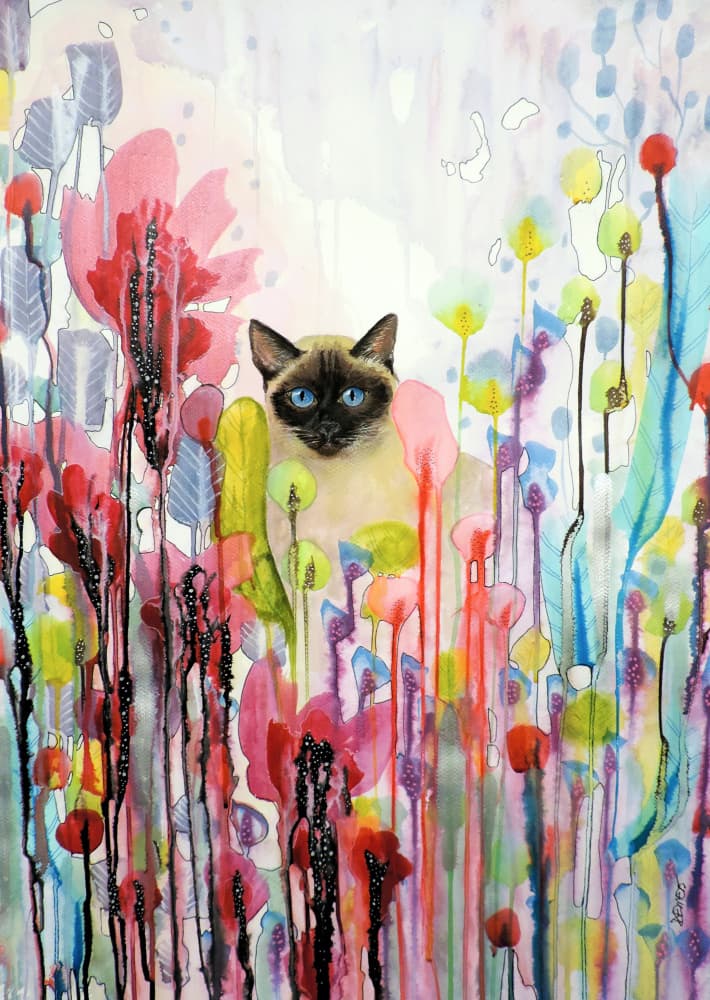 Siamese Cat Garden by Sylvie Demers — canvas wall art
