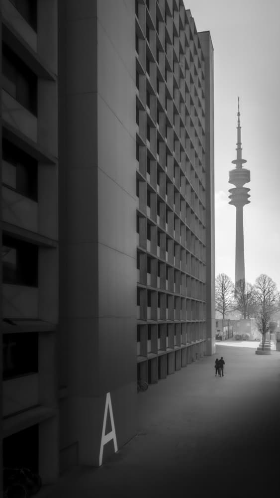 Monochrome City Tower by Andy Dauer — canvas wall art