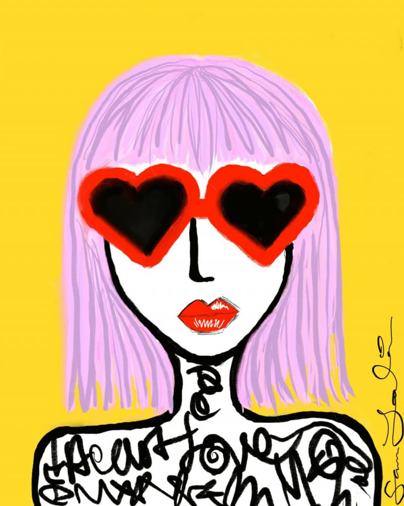 Pink Hair Heart Sunglasses by Sanna Jarlelind — canvas wall art