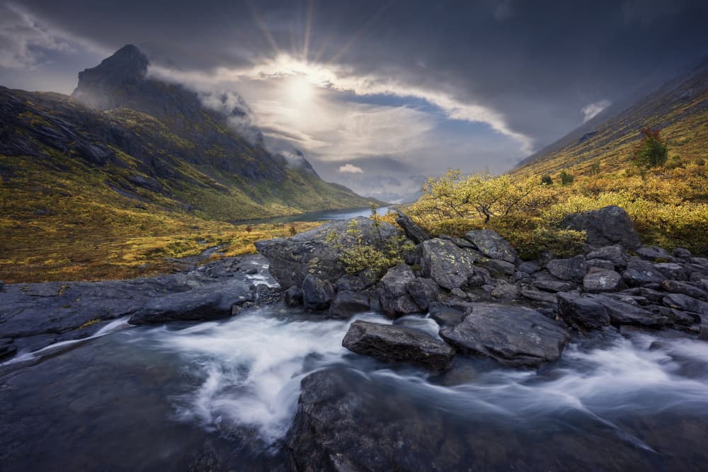 Golden River Valley Sunburst by Nina Pauli — canvas wall art