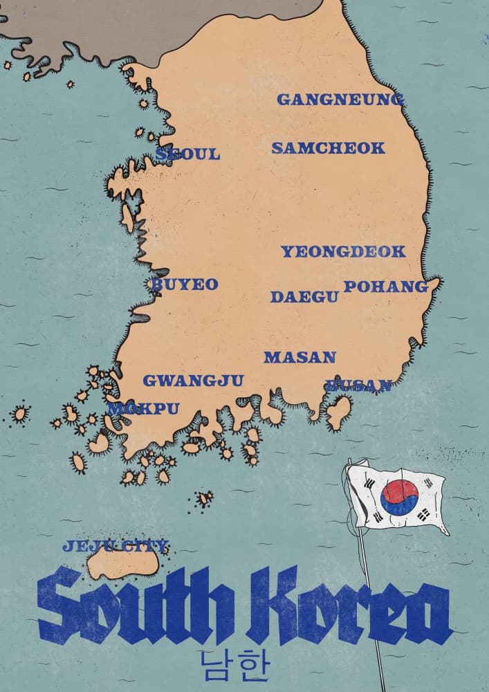 Vintage South Korea Map by Nicholas — canvas wall art