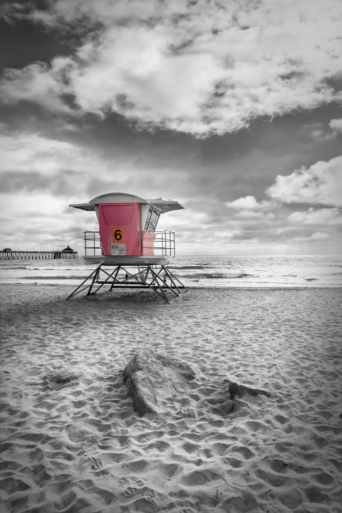 Pink Beach Lifeguard Tower by Melanie Viola — canvas wall art