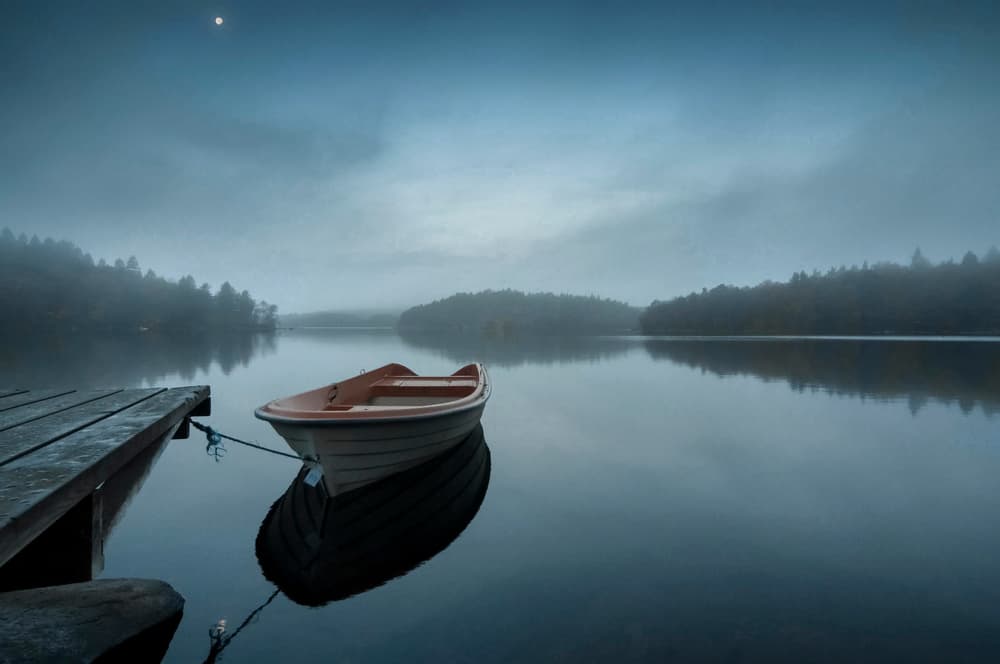 Misty Lake Rowboat by Benny Pettersson — canvas wall art