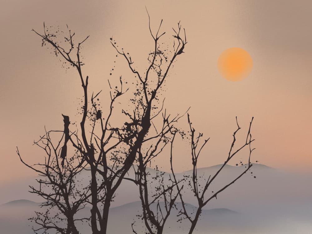 Misty Sunset Silhouettes by Little Dean — canvas wall art
