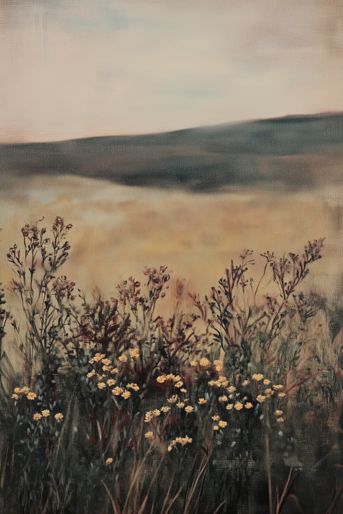 Golden Field With Wildflowers by Melloi Art Prints — canvas wall art