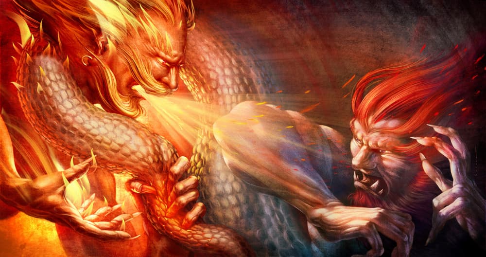Primal Fire Fight by Juan Hernaz — canvas wall art