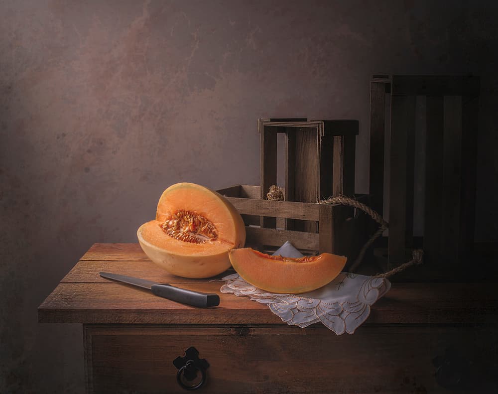 Warm Cantaloupe Still Life by Margareth Perfoncio — canvas wall art