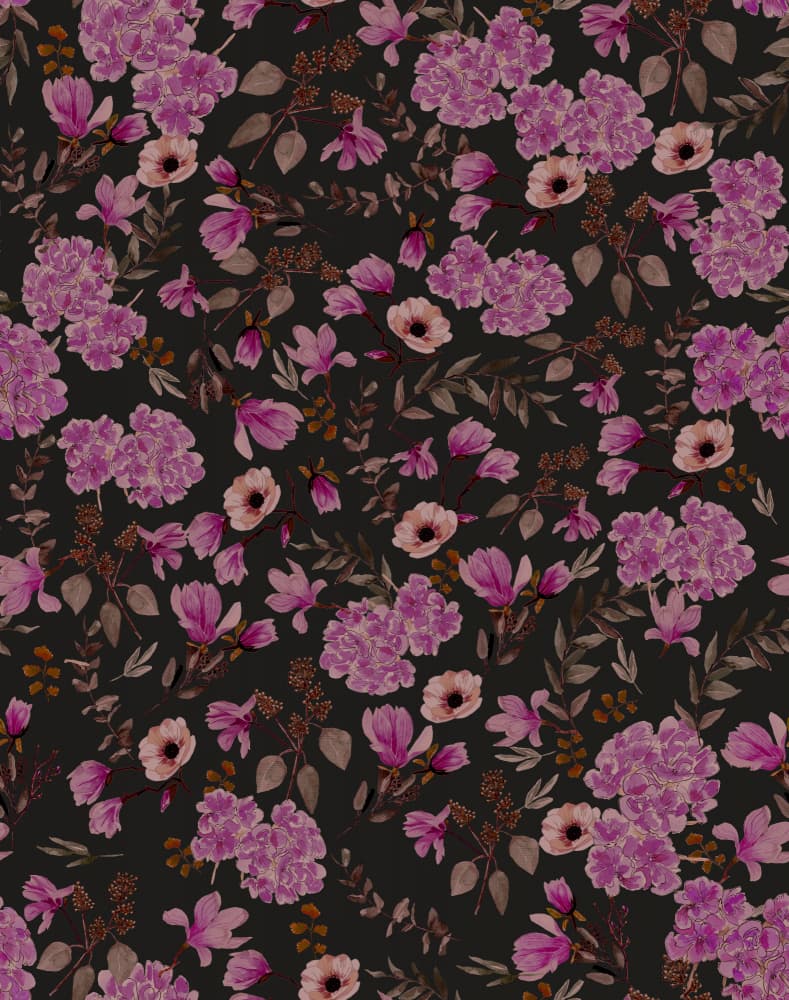 Romantic Pattern Dark Violet Charcoal by Anis Illustration — canvas wall art