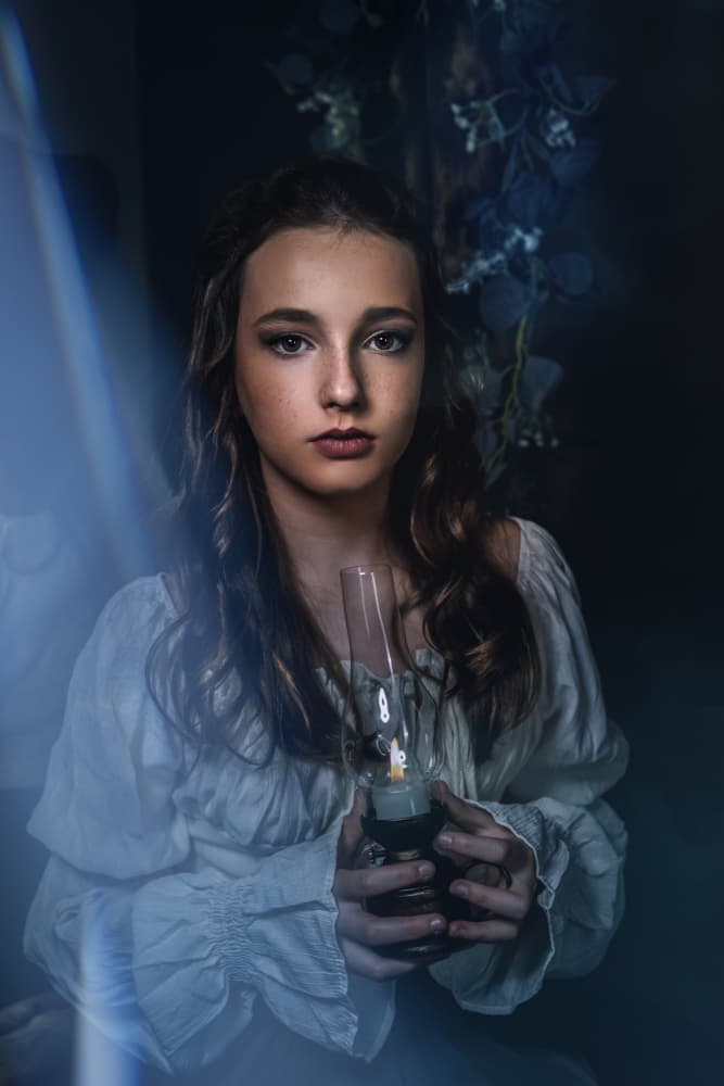 Moody Lantern Portrait by Sharon Levy — canvas wall art