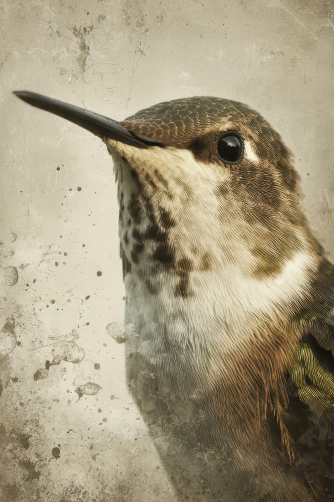 Vintage Hummingbird Portrait by Rafal Kulik — canvas wall art