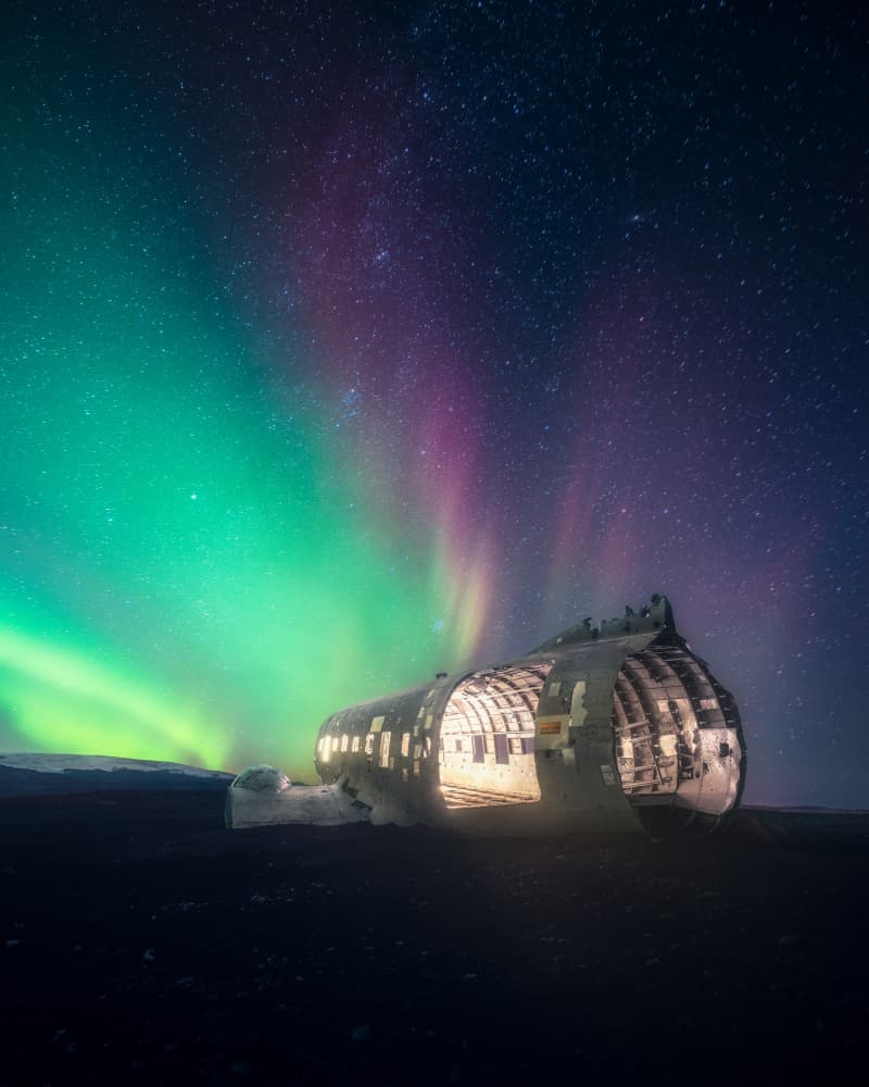 Aurora Over Plane Wreck by David George — canvas wall art