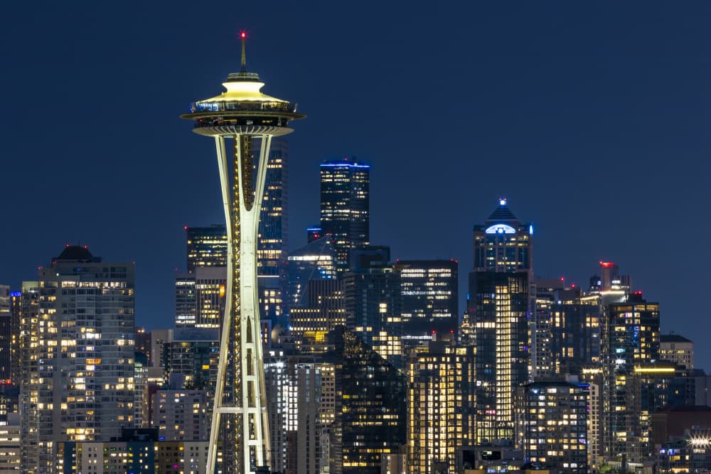 Seattle Space Needle Night by Melanie Viola — canvas wall art