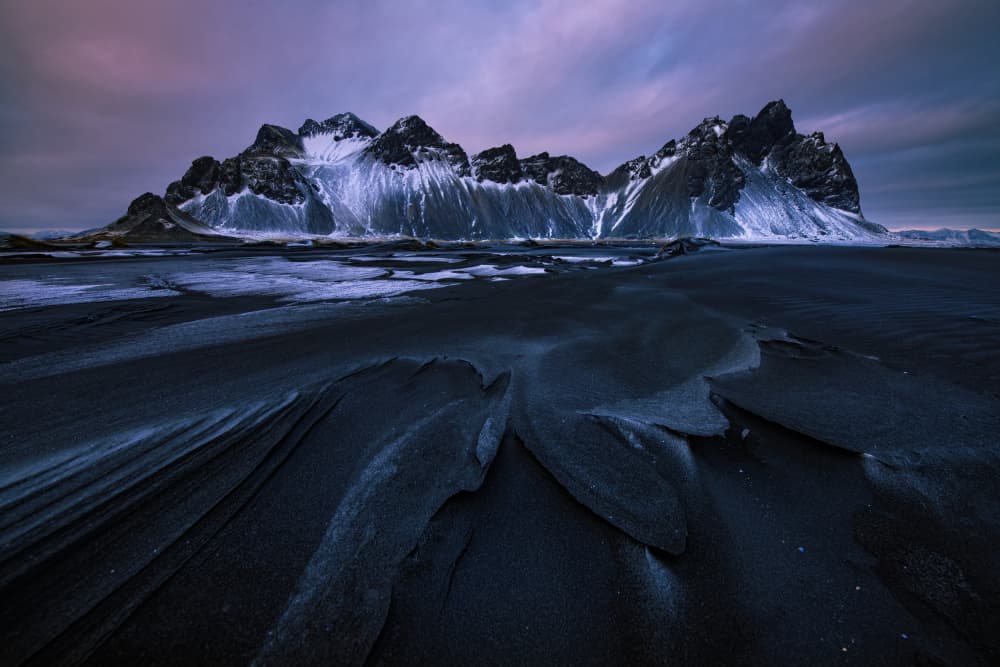 Snowy Mountains Black Sand by Judy Tseng — canvas wall art