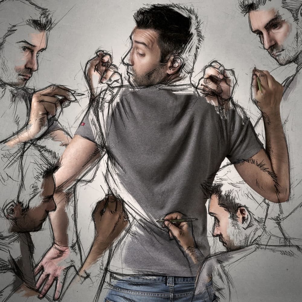 Man Drawing Himself by Sebastien DEL GROSSO — canvas wall art