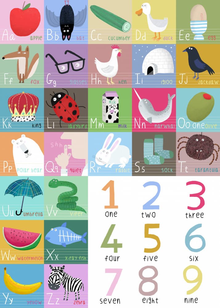 Cute Colorful Alphabet and Counting Illustration by Carla Daly — canvas wall art