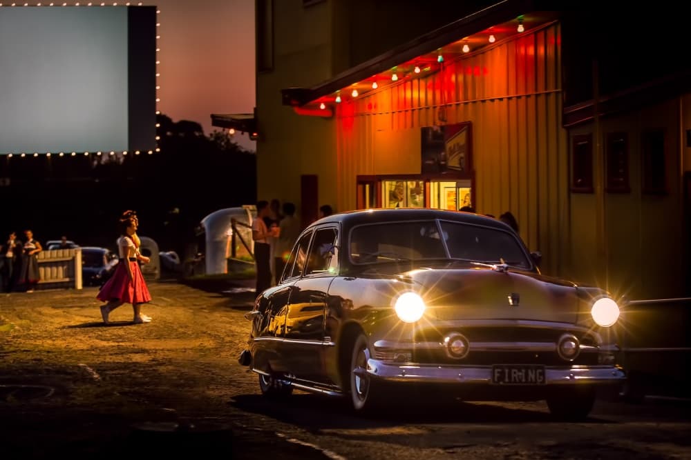 Classic Car Drive-In Night by Peter Elgar — canvas wall art